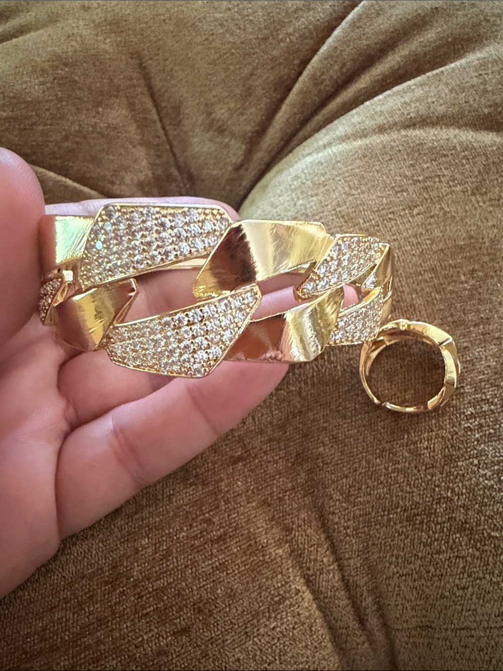 Gold-Tone Pave Link Bracelet and Matching Ring Set ring size 7